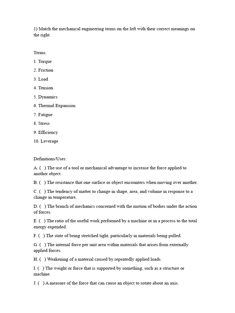 Mechanical Engineering - Unit 1 - First Class - Exercises | PDF | Force ...