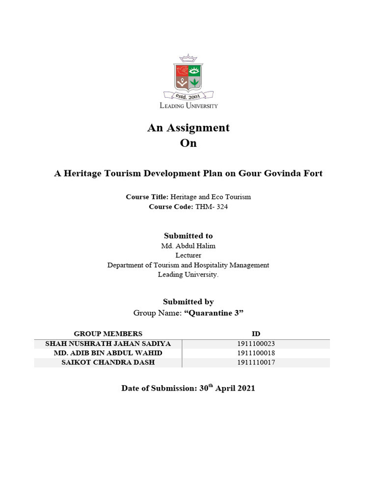 Picture of Heritage Tourism Plan for Gour Govinda Fort | PDF | Tourism | Economies