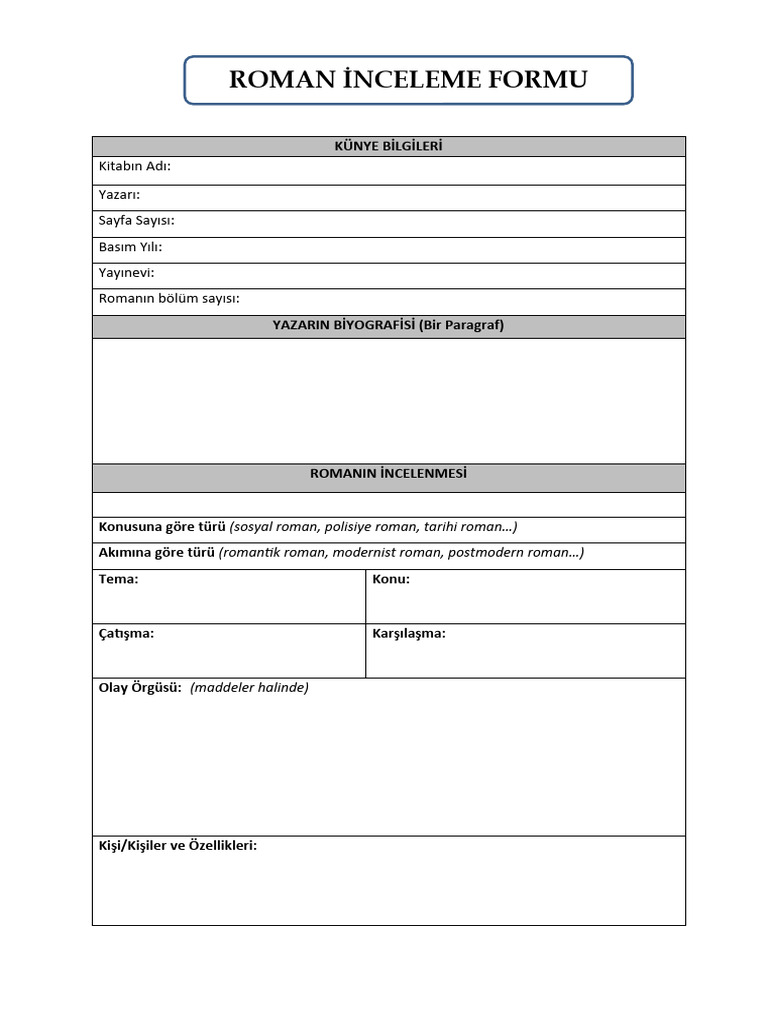 Roman Inceleme Formu 4 Pdf