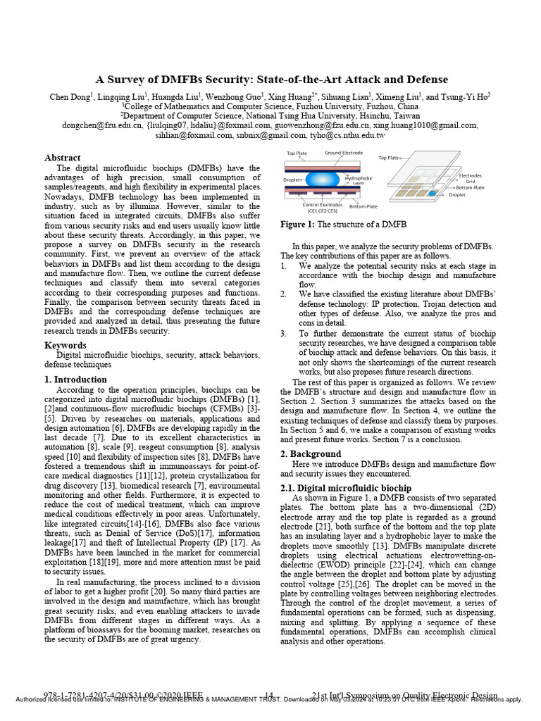 DMFB Security: Attacks and Defenses Survey | PDF | Microfluidics ...