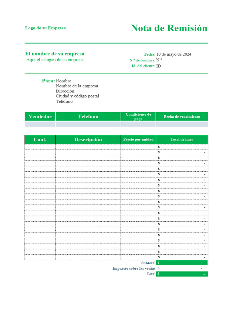 Plantilla de Nota de Remisión Empresarial | PDF