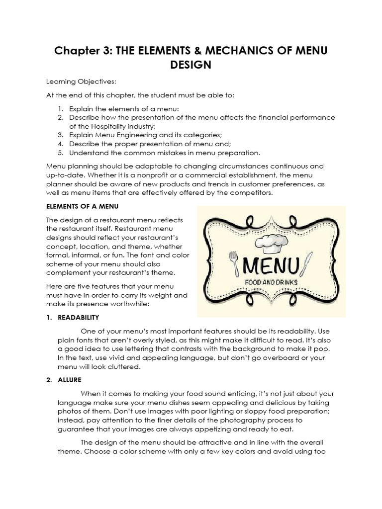 Menu Design Elements and Mechanics | PDF | Menu | Hors D'oeuvre