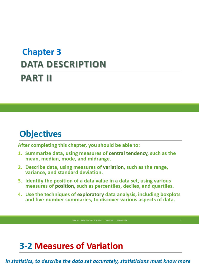 Data Description and Variation Measures | PDF | Variance | Standard ...