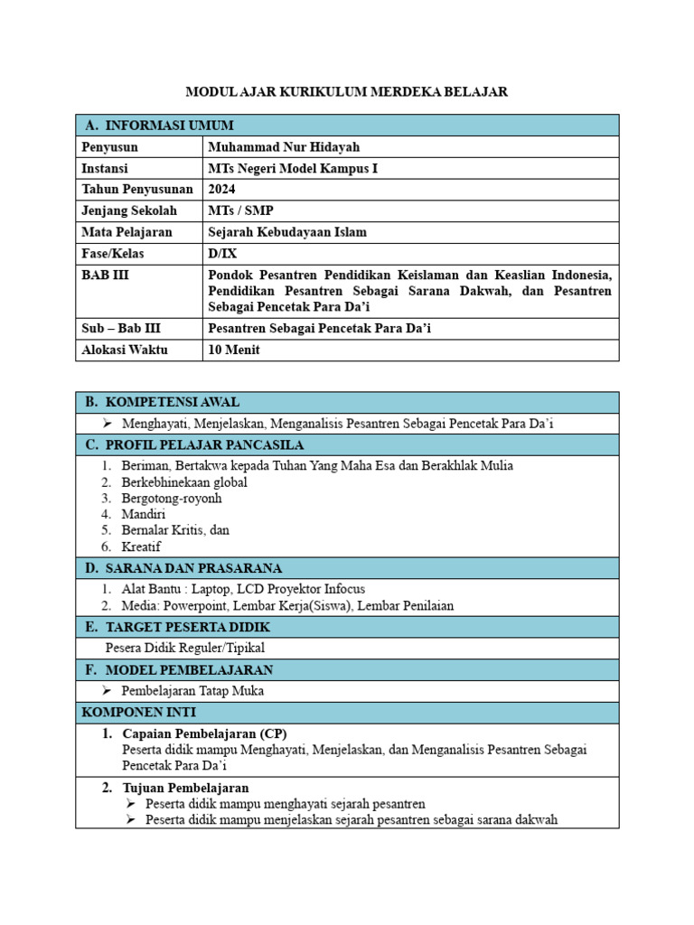 Modul Ajar RPP Muhammad Nur Hidayah | PDF | Kajian Bahasa Asing