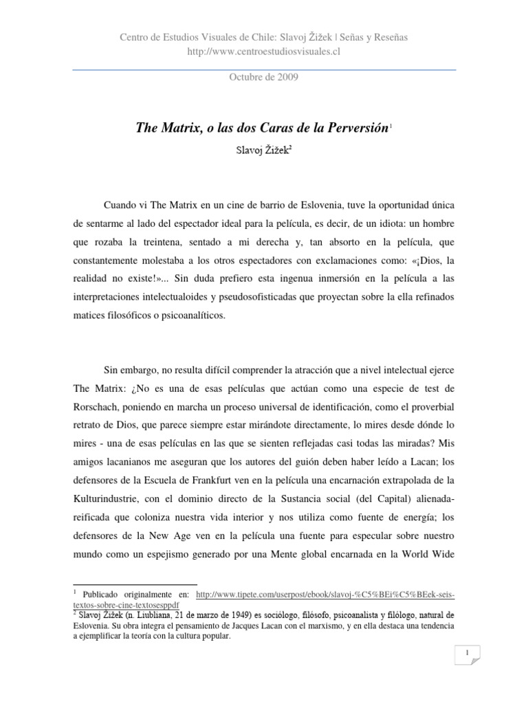 Žižek y la realidad en The Matrix | PDF | Jacques Lacan | Realidad
