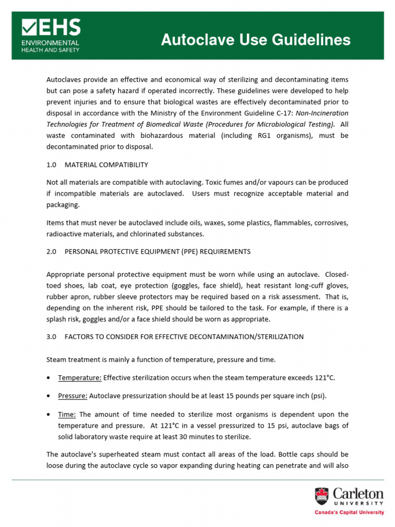 Autoclave Guidelines Download Free PDF Sterilization (Microbiology) Steam