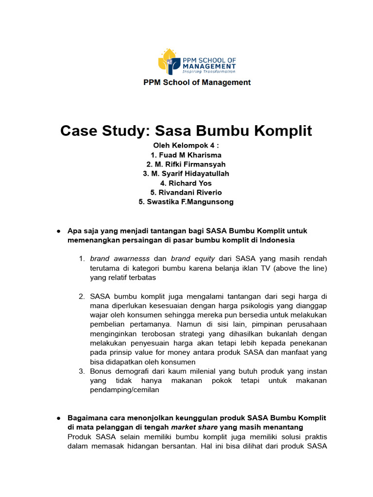 Case Study - Sasa Bumbu Komplit | PDF
