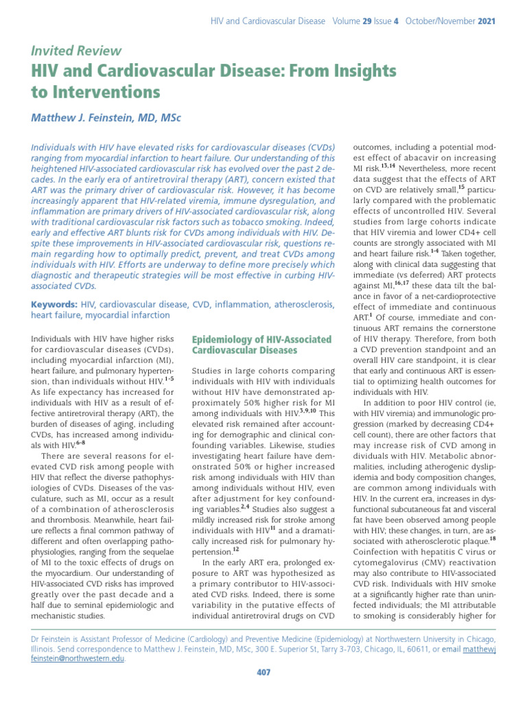 HIV and Cardiovascular Disease | PDF | Cardiovascular Diseases ...