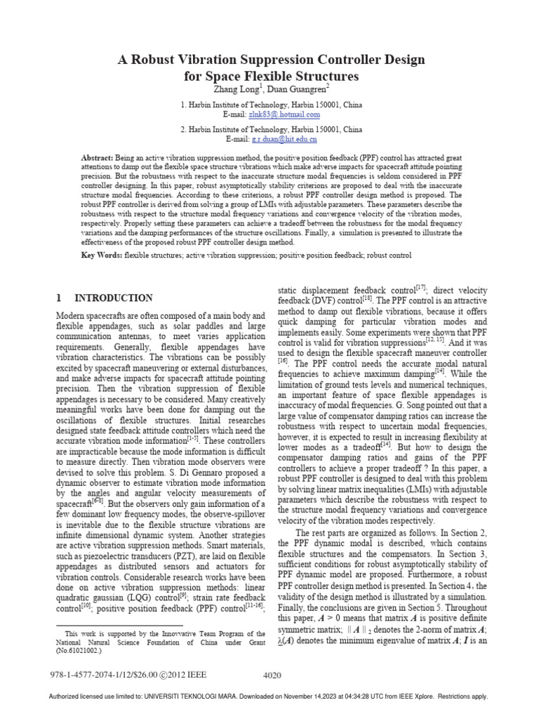 A Robust Vibration Suppression Controller Design For Space Flexible ...