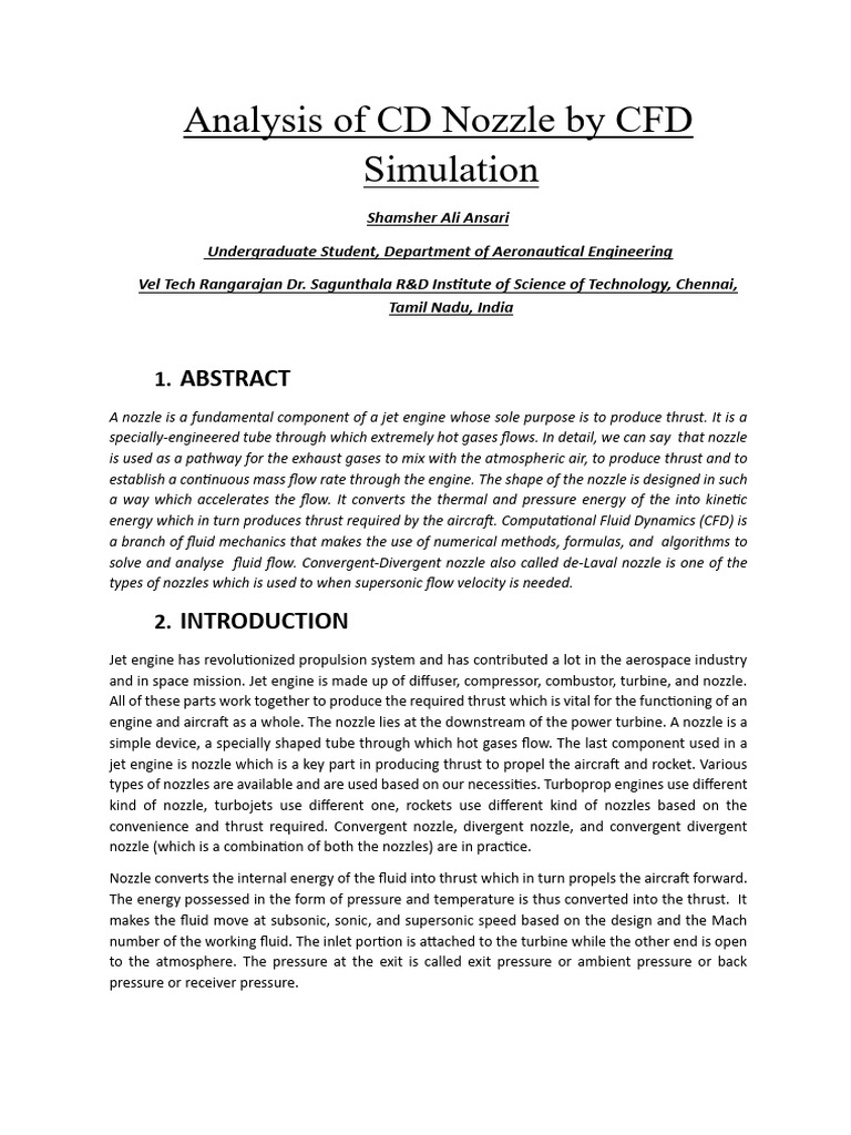 Analysis Of Cd Nozzle By Cf D Simulation Pdf Nozzle Jet Engine