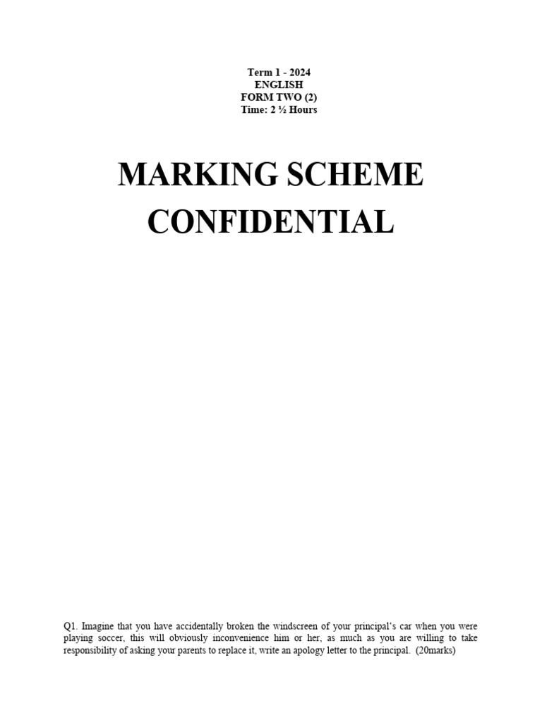 Form 2 - English - Marking Scheme | PDF
