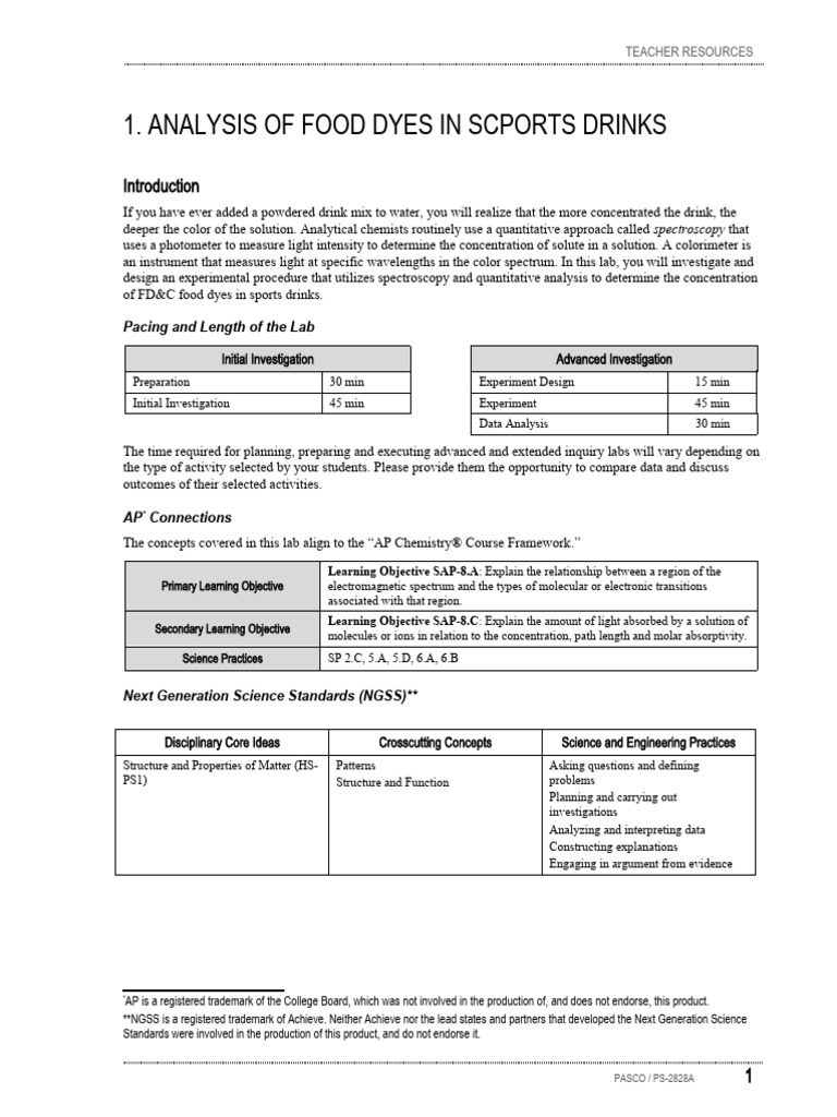 01 ACI Analysis of Food Dyes T | PDF | Absorbance | Color