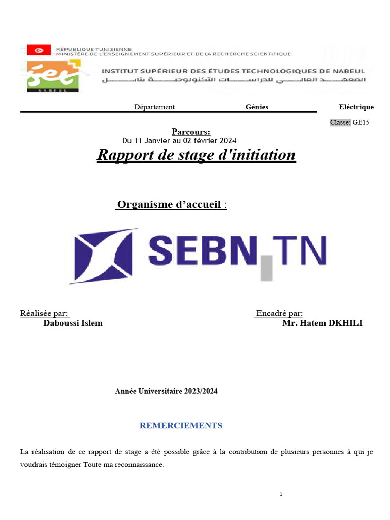 Rapport de stage chez SEBN-TN | PDF | Soudage | Construction