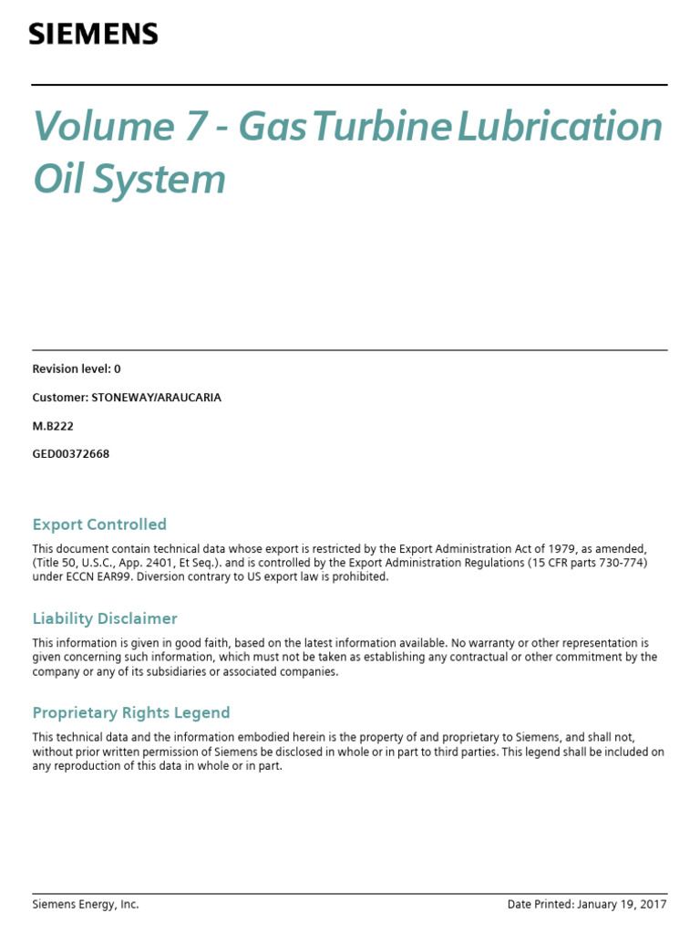 Volume 7 Gas Turbine Lubrication Oil System GED00372668 PDF Pump Lubricant
