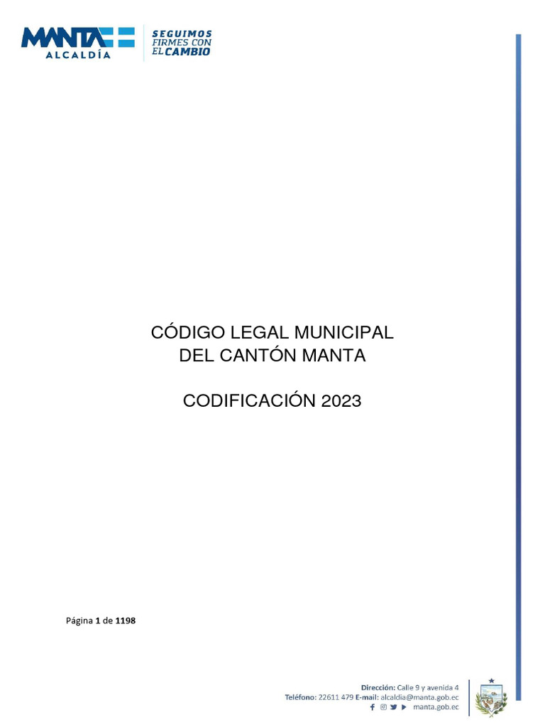 Código Legal Municipal de Manta 2023 | PDF | Gobernancia | Ciencias ...