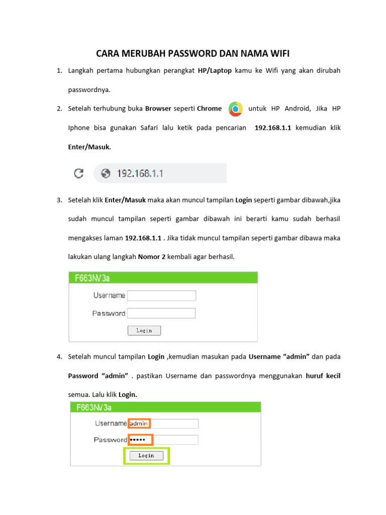 CARA MERUBAH PASSWORD DAN NAMA WIFI ZTE F663NV3a | PDF