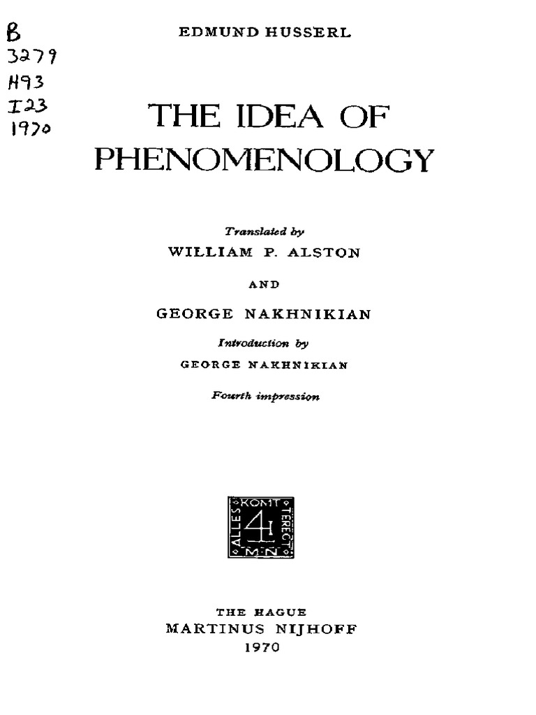 The Idea of Phenomenology Author Edmund Husserl | PDF