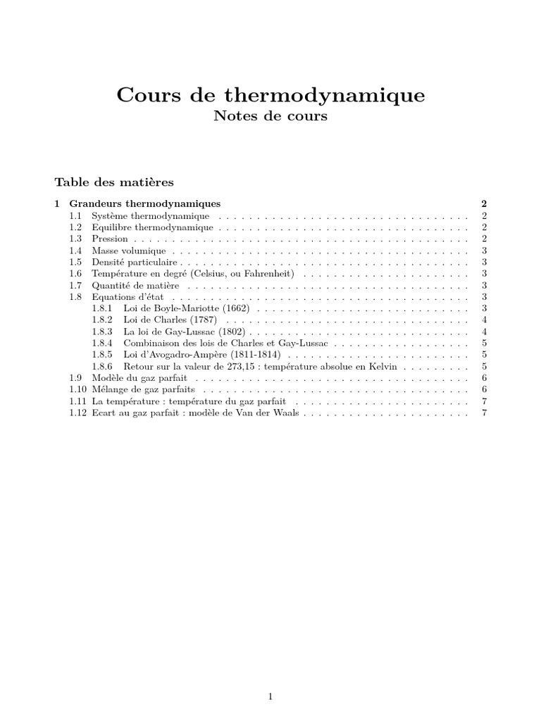Cours de thermodynamique : concepts clés | PDF | Thermodynamique ...