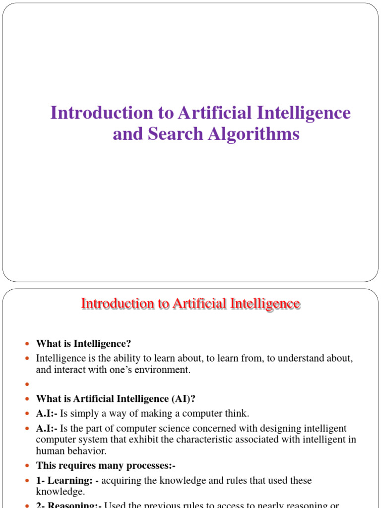Introduction To Artificial Intelligence and Search Algorithms | PDF ...