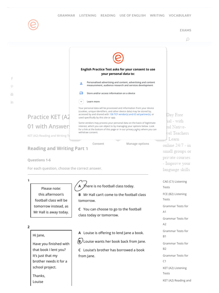 Practice Ket A2 Listening Test 02 With Answers And Audioscripts
