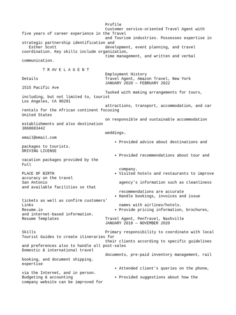 Dublin Resume Template Modern PDF Tourism Travel Agency