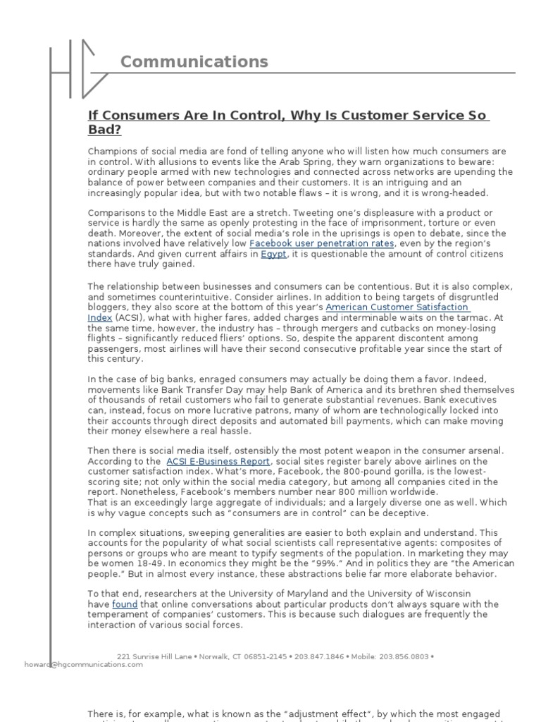 If Consumers Are in Control Why Is Customer Service So Bad PDF Arab Spring Social Media
