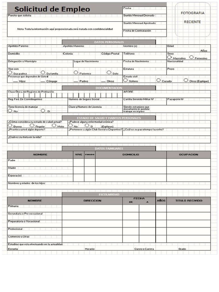 Solicitud de Empleo - Modelo 2 | PDF