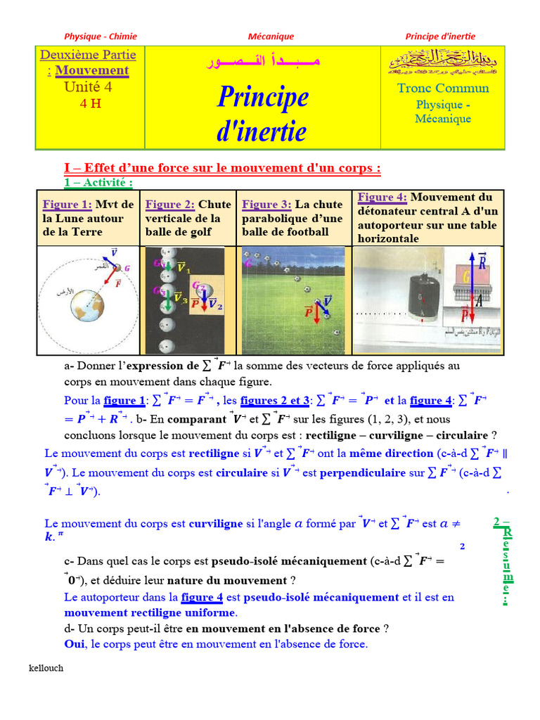 Principe d'inertie en mécanique | PDF | Centre d'inertie | Lois du ...