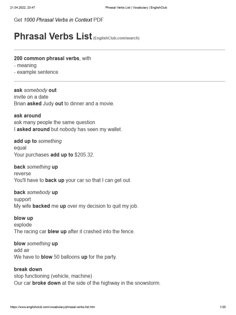 Phrasal Verbs List _ Vocabulary _ EnglishClub | PDF