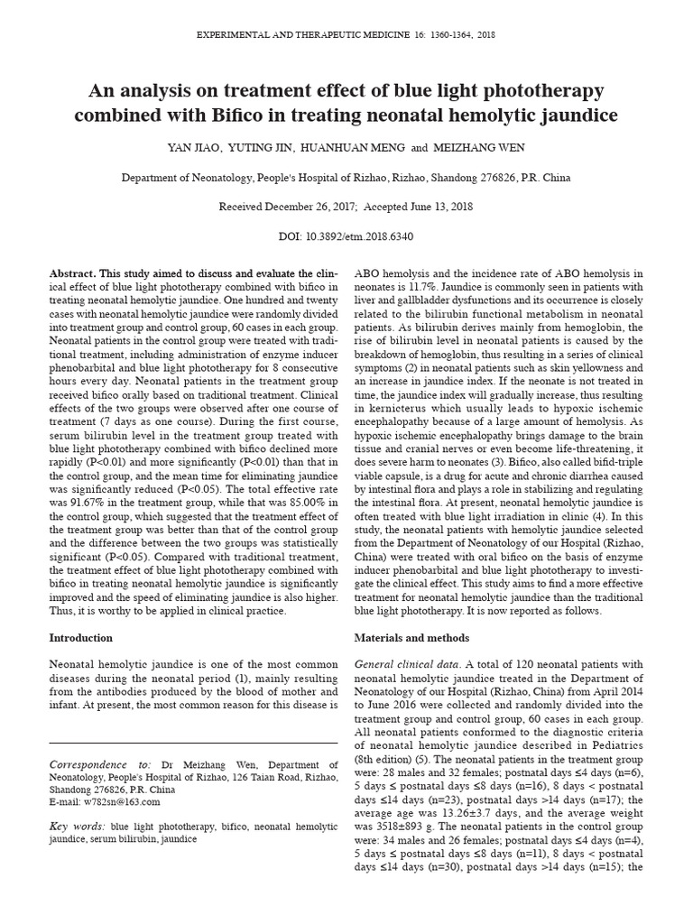 An Analysis On Treatment Effect of Blue Light Phototherapy | PDF ...