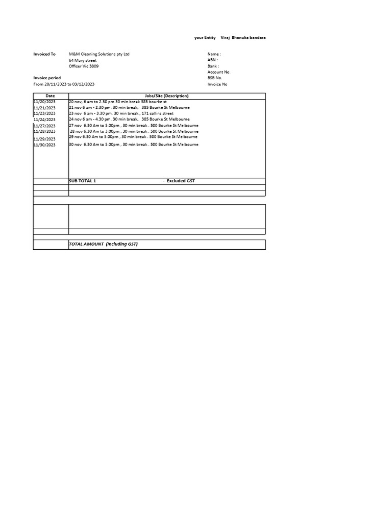 Invoice for M&M Cleaning Solutions | PDF