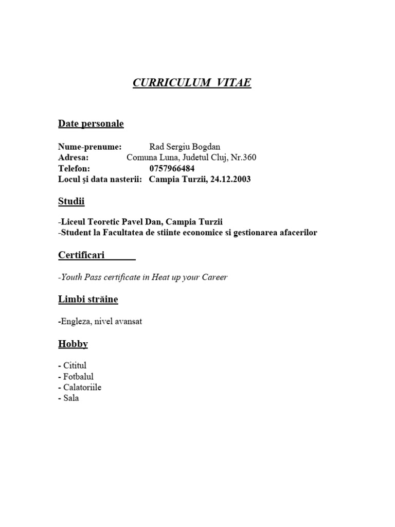 CV-Rad Sergiu Bogdan | PDF