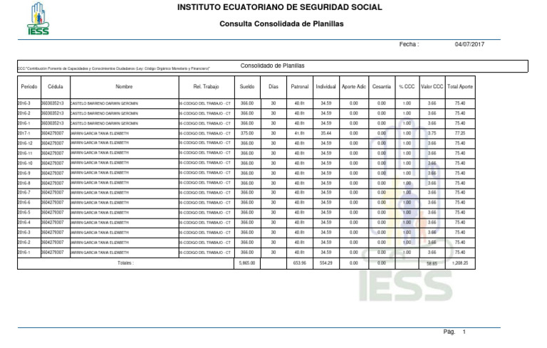 Consulta Planillas IESS 2016-2017 | PDF