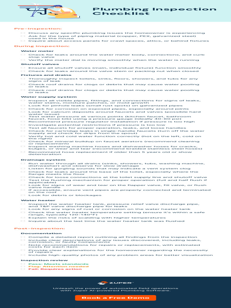 Plumbing Inspection Checklist Guide | PDF | Tap (Valve) | Plumbing