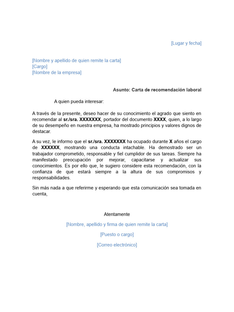Carta de Recomendación Laboral | PDF | Crecimiento personal y profesional