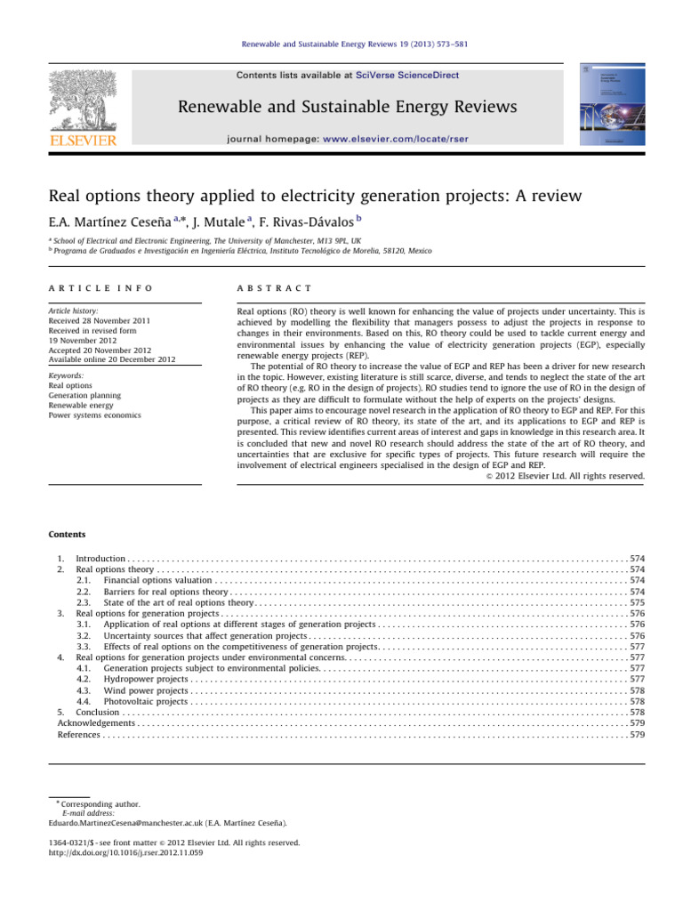 Real Options in Electricity Generation | PDF | Photovoltaics | Option ...