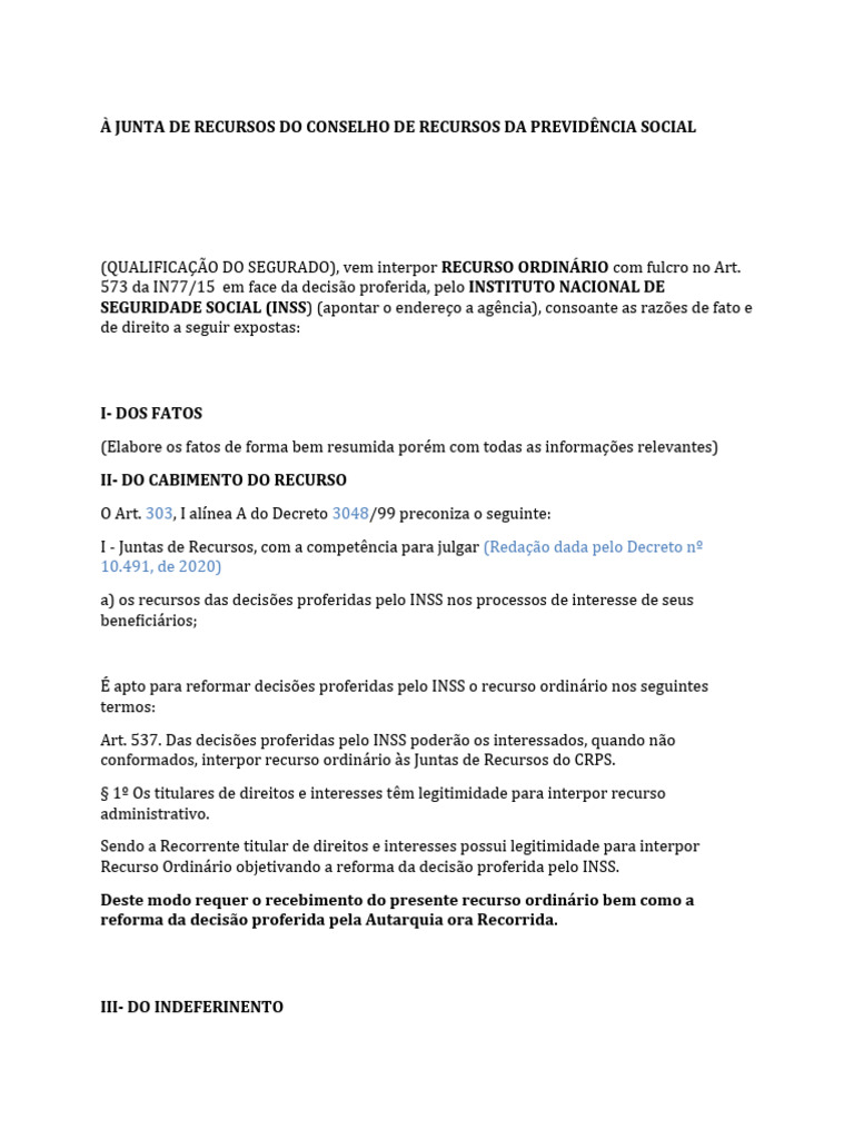 Recurso Ordinário INSS: Qualificação do Segurado | PDF