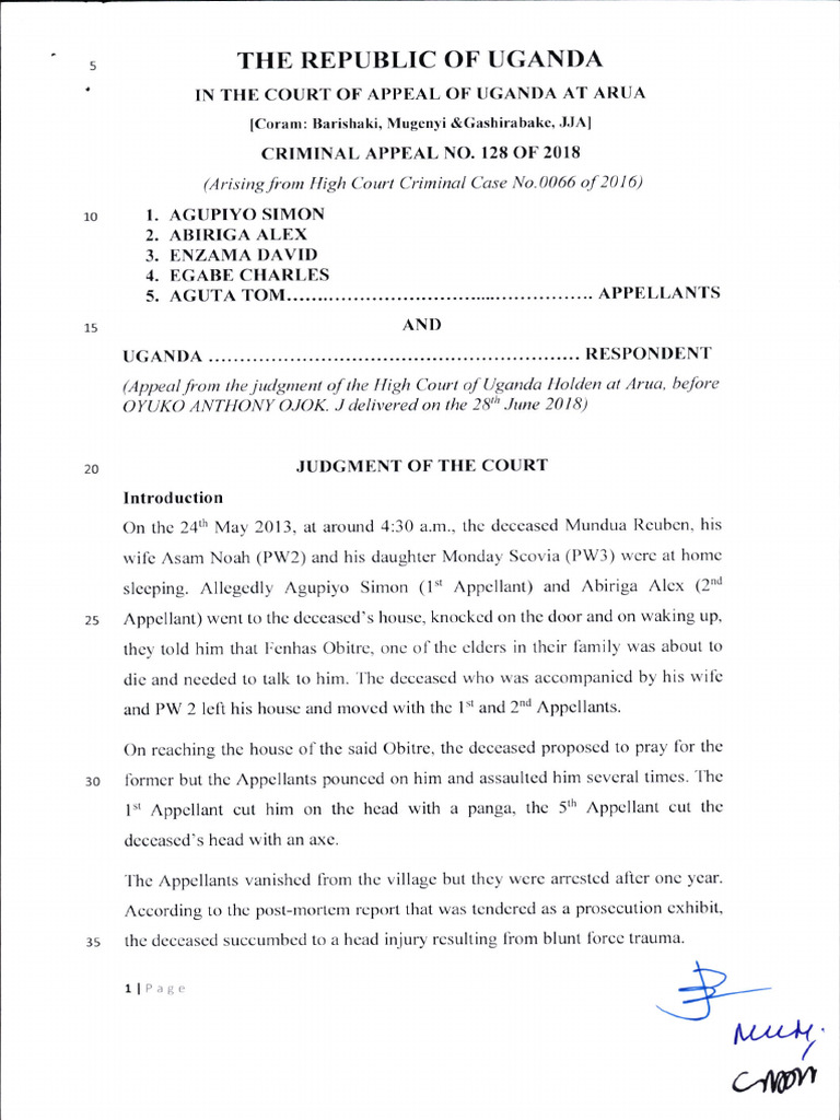 Uganda Court Appeal: Murder Case Review | PDF | Appeal | Judiciaries