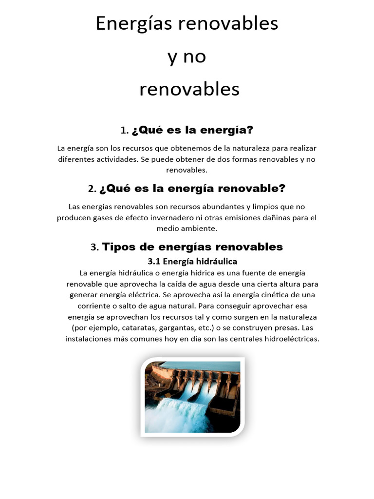 Tipos de Energía: Renovable y No Renovable | PDF | Energía renovable ...