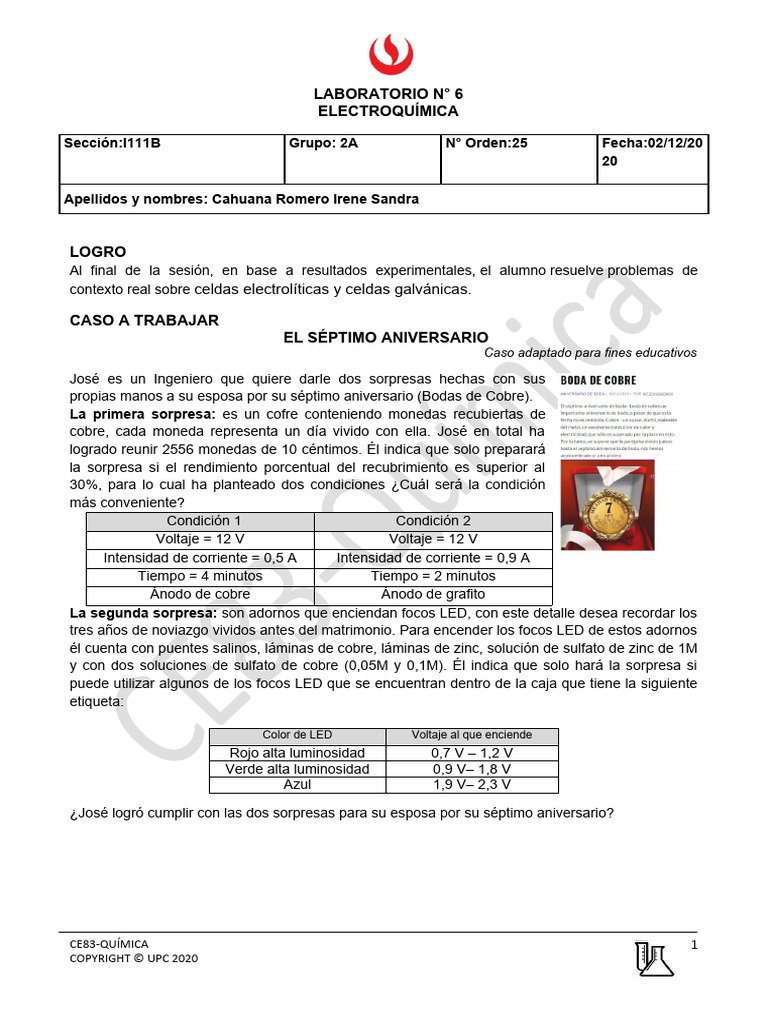 CE83 Lab06 Tarea Previa 2020 Cahuana Irene | PDF | Redox | Diodo emisor ...