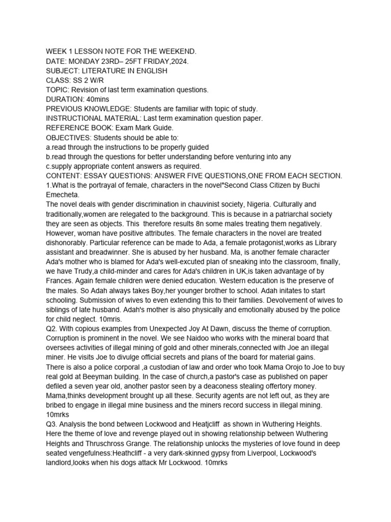 SS2 Literature: Let Me Die Alone Overview | PDF | Sierra Leone ...