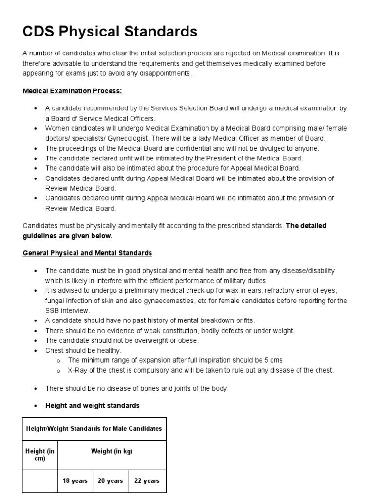 CDS Physical Standards PDF Ophthalmology Health Sciences