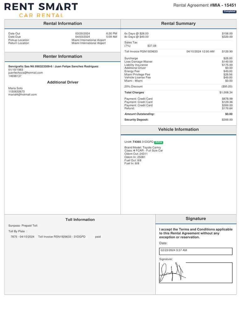 Rental Summary for Juan Sanchez | PDF | Fee | Payments