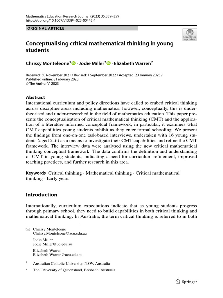 Conceptualising Critical Mathematical Thinking in Young | PDF ...