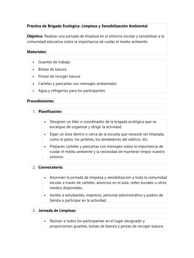 Práctica de Brigada Ecológica | PDF | Residuos | Entorno natural