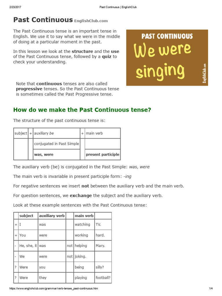 Understanding Past Continuous Tense | PDF | Verb | Grammatical Tense