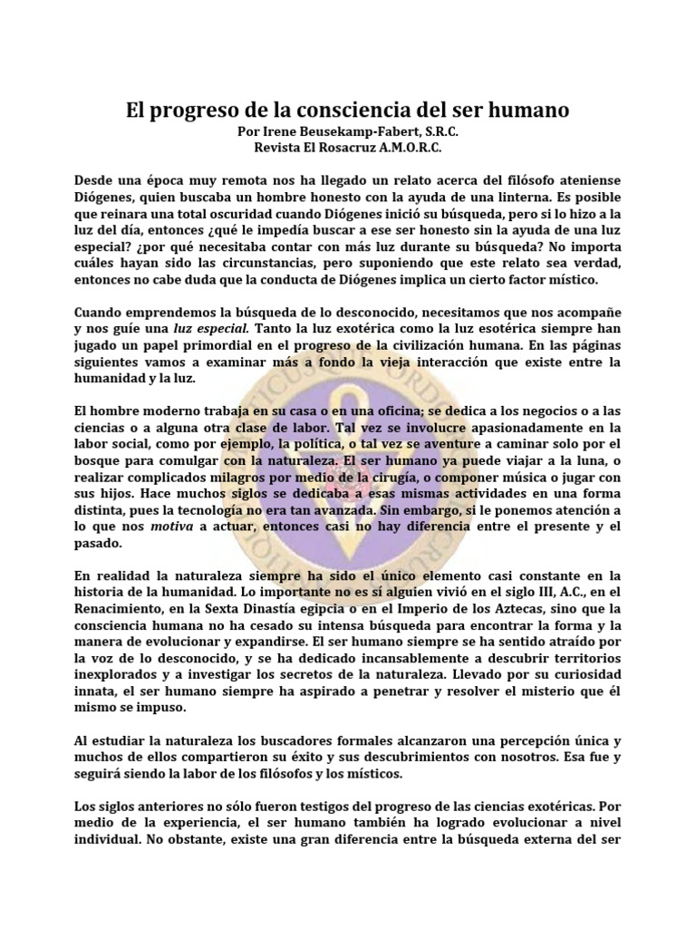 211 El Progreso de La Conciencia Del Ser Humano | PDF | Rosacruces | Humano