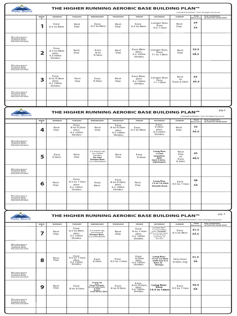 HigherRunningAerobicBasePlan METRIC 11.4.2023 | PDF