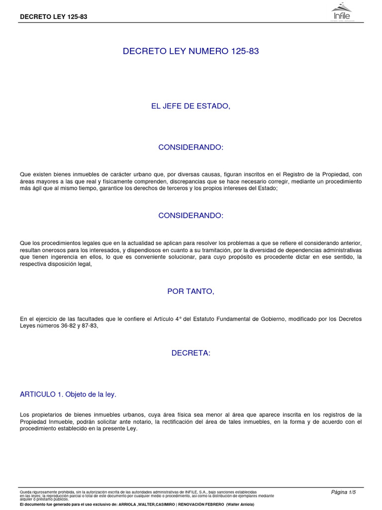 Decreto Ley 125-83 | PDF | Gobierno | Ley común