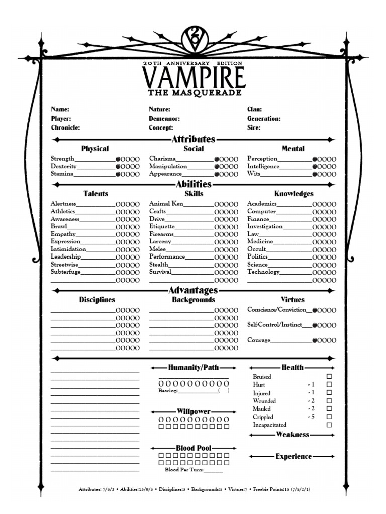 Ouvrir V20 - Character Sheet | PDF
